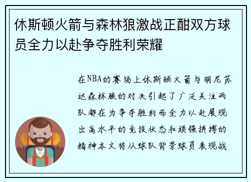 休斯顿火箭与森林狼激战正酣双方球员全力以赴争夺胜利荣耀
