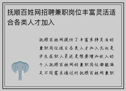抚顺百姓网招聘兼职岗位丰富灵活适合各类人才加入