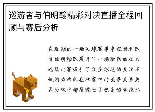巡游者与伯明翰精彩对决直播全程回顾与赛后分析